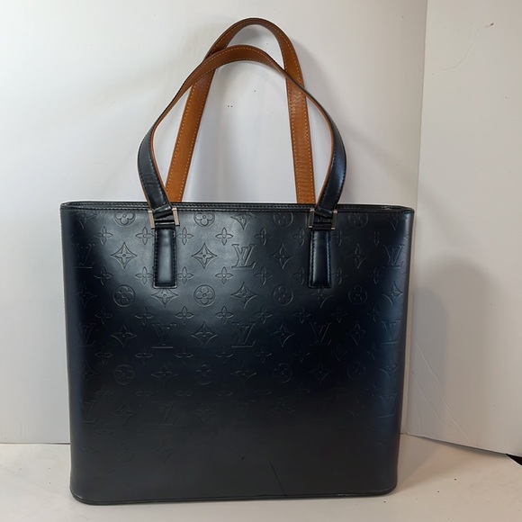 Louis Vuitton Matt Black Leather Stockton Bag LV Signature Embossed,2Flap pocket - Picture 3 of 14